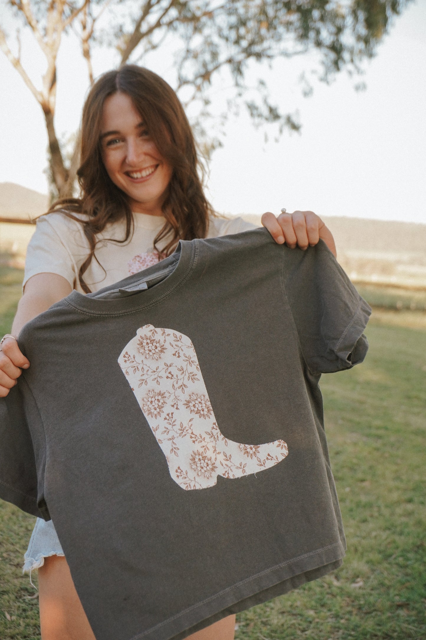Charcoal Boot Patchwork Tee - S