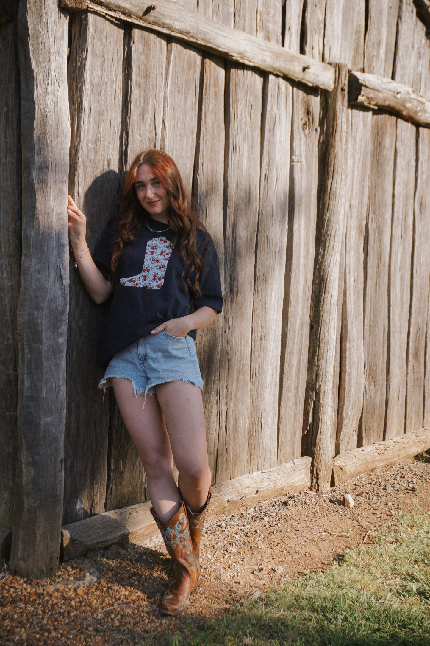 Navy Boot Patchwork Tee - L