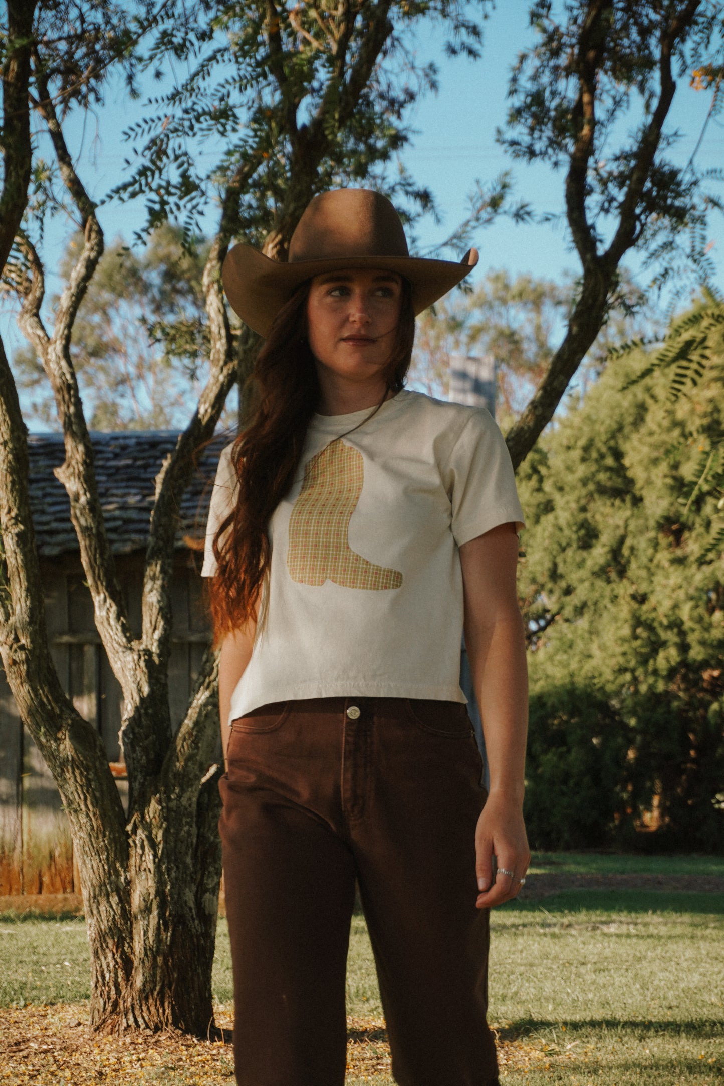 Beige Boot Patchwork Tee - S