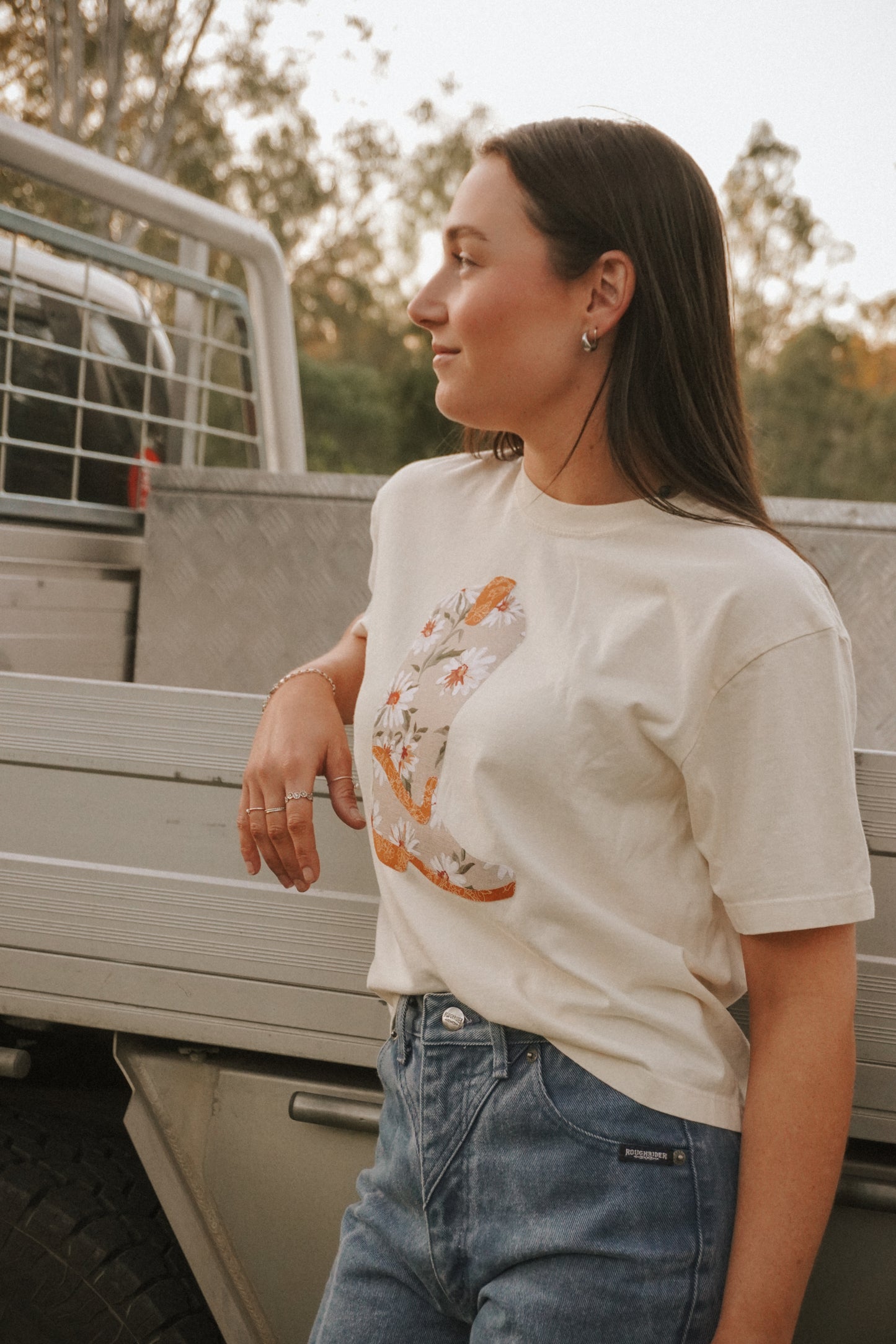 Beige Boot Patchwork Tee - S