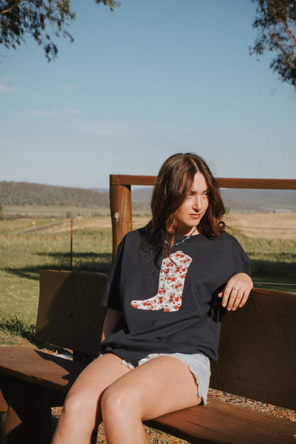 Navy Boot Patchwork Tee - L