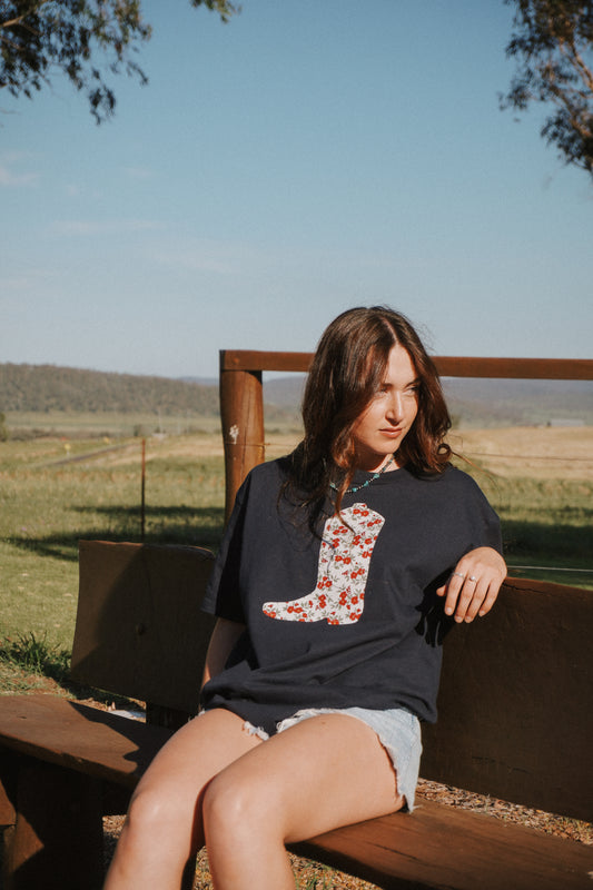 Navy Boot Patchwork Tee - L