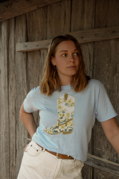 Blue Boot Patchwork Tee - S