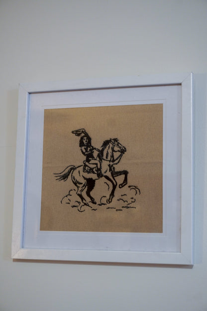Retro Cowgirl Embroidery White Frame