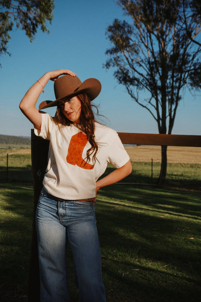 Beige Boot Patchwork Tee - M