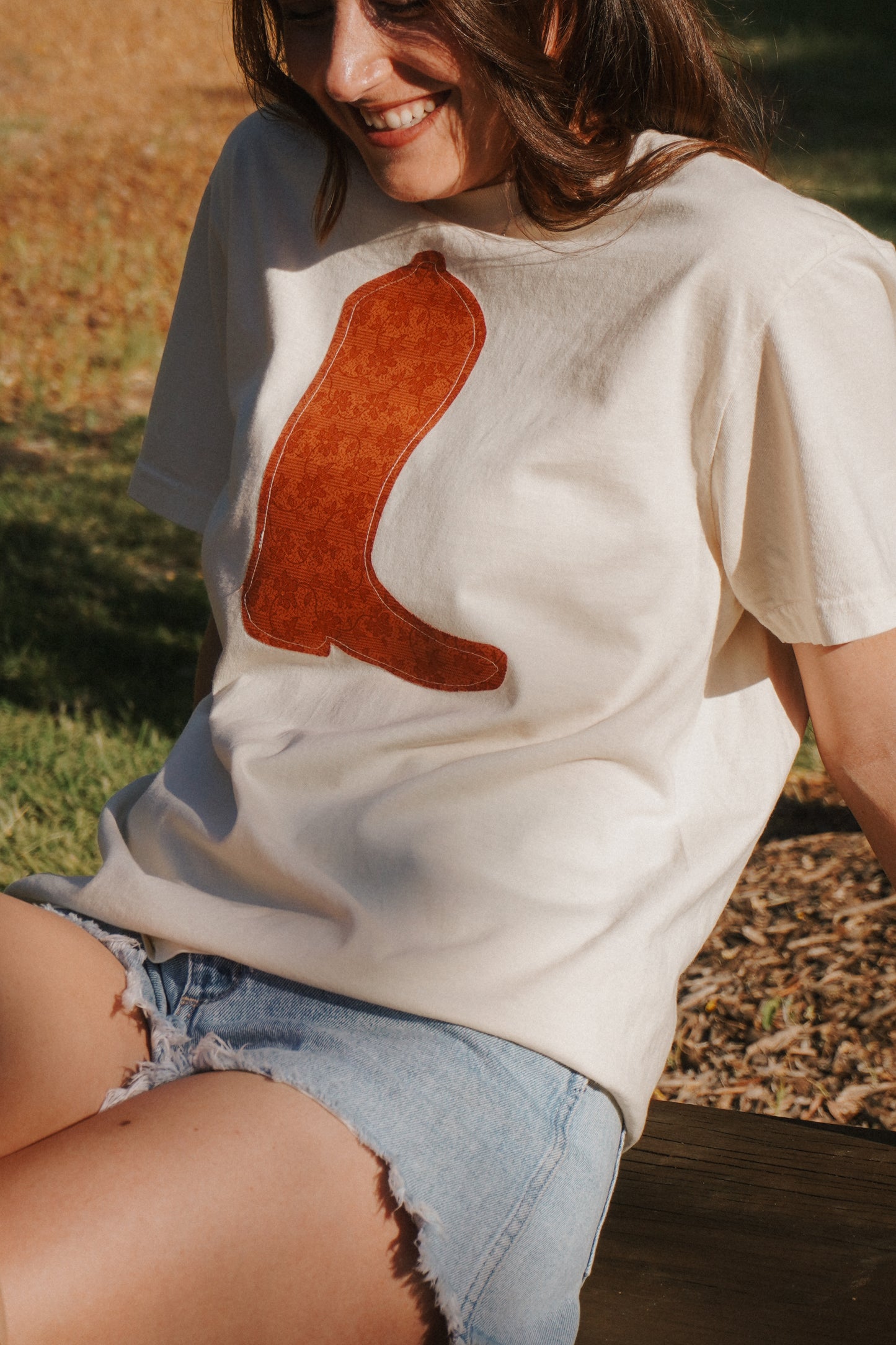 Beige Boot Patchwork Tee - M