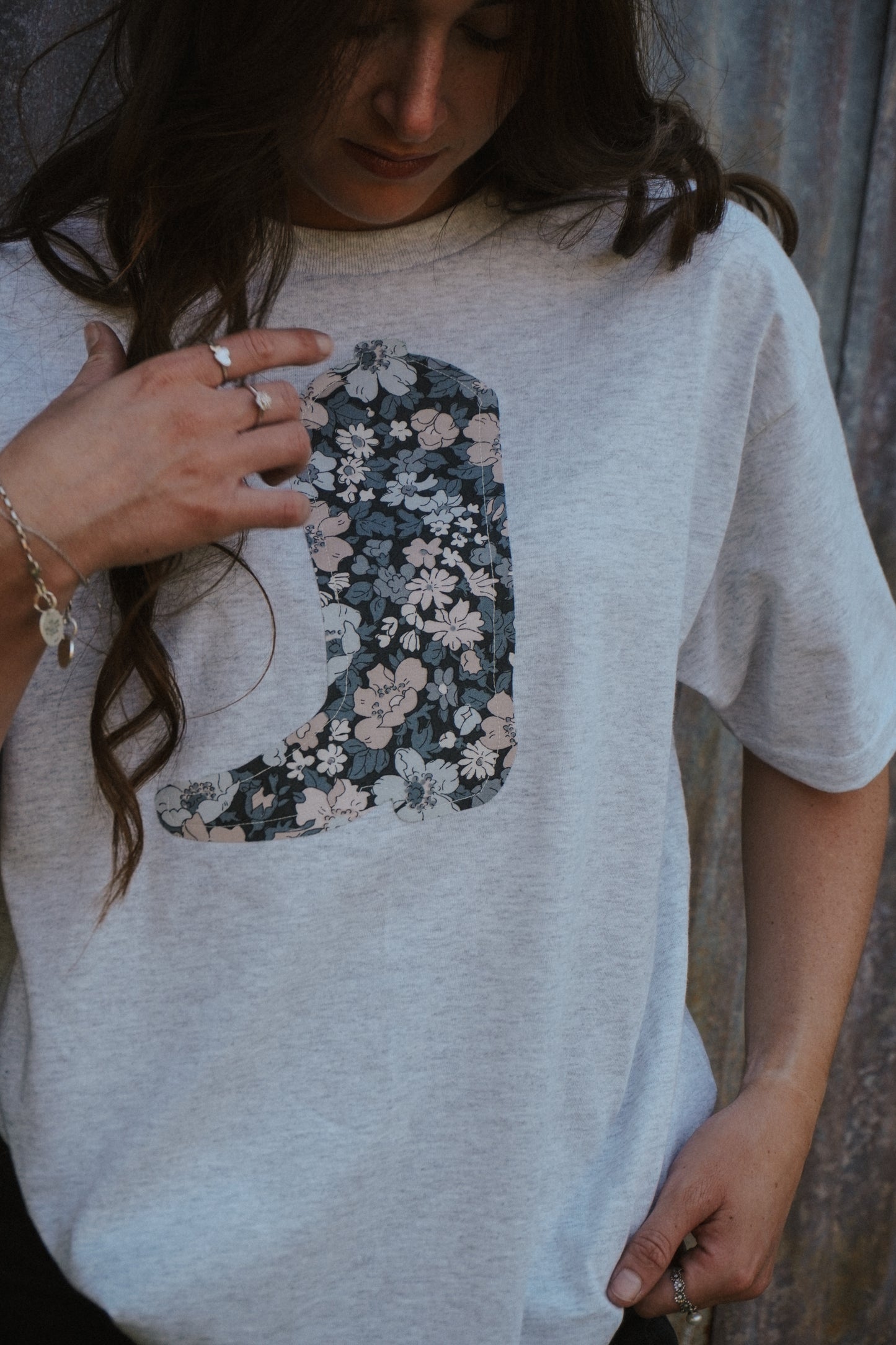 Grey Boot Patchwork Tee - L