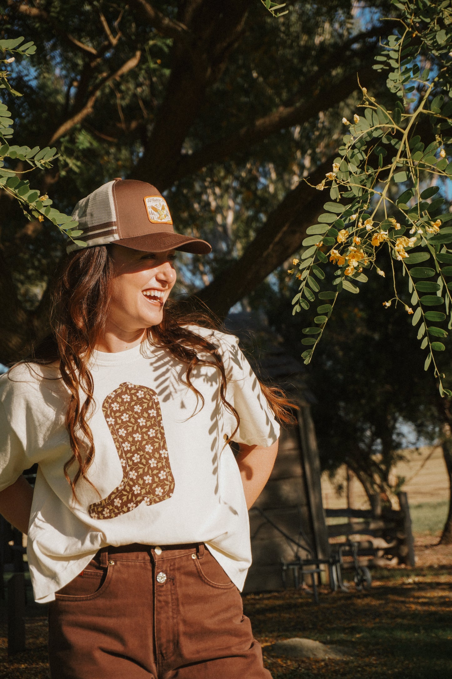 Beige Boot Patchwork Tee - L