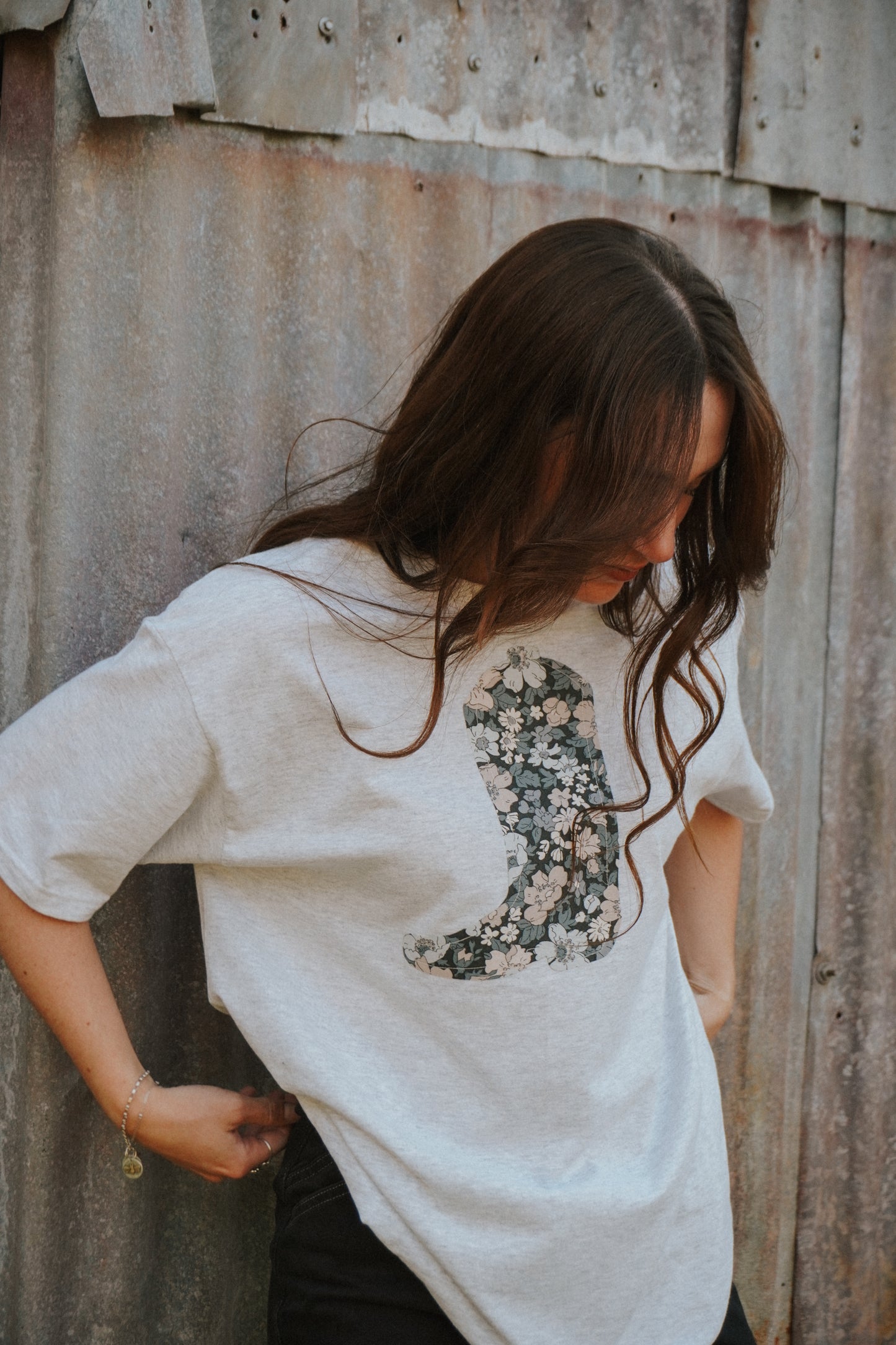 Grey Boot Patchwork Tee - L