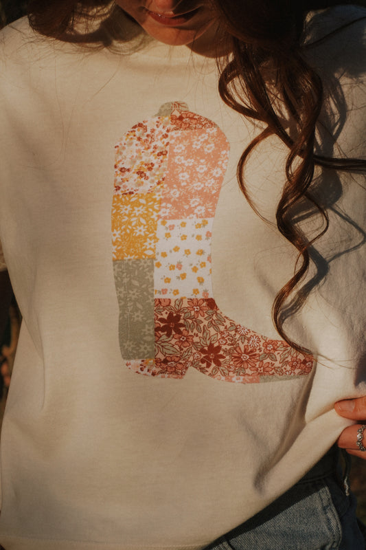 Beige Boot Patchwork Tee - M