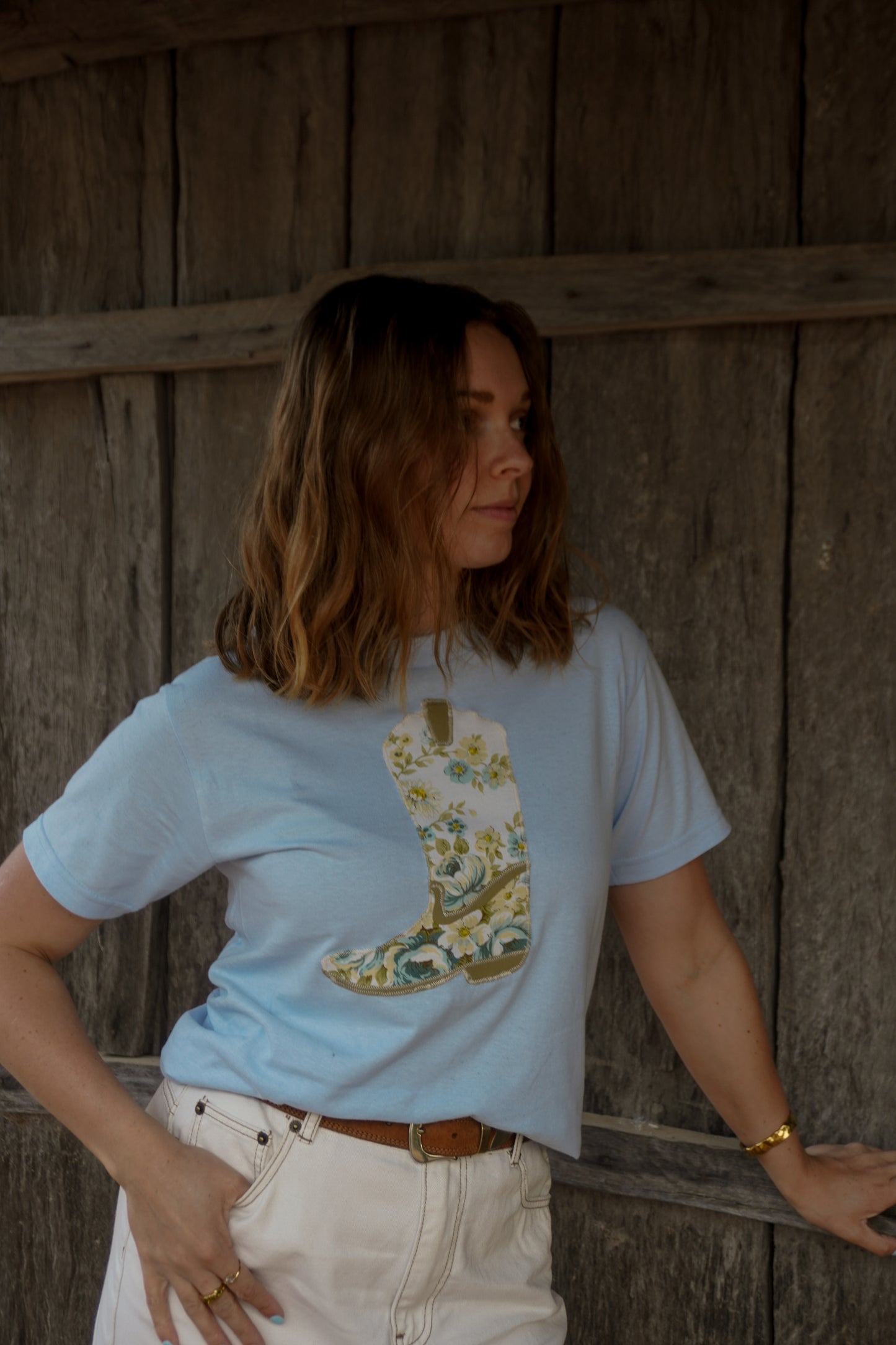 Blue Boot Patchwork Tee - S