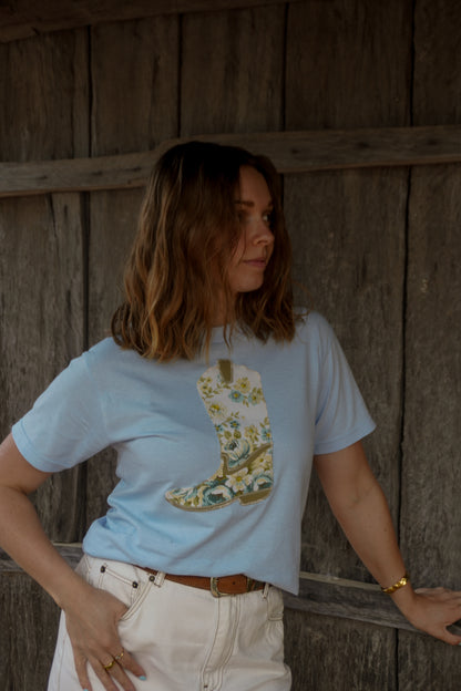Blue Boot Patchwork Tee - S