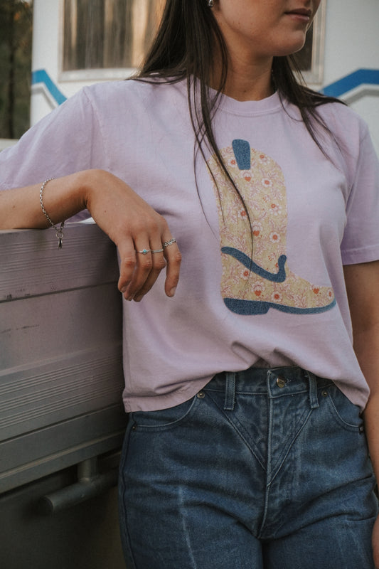 Lilac Boot Patchwork Tee - S