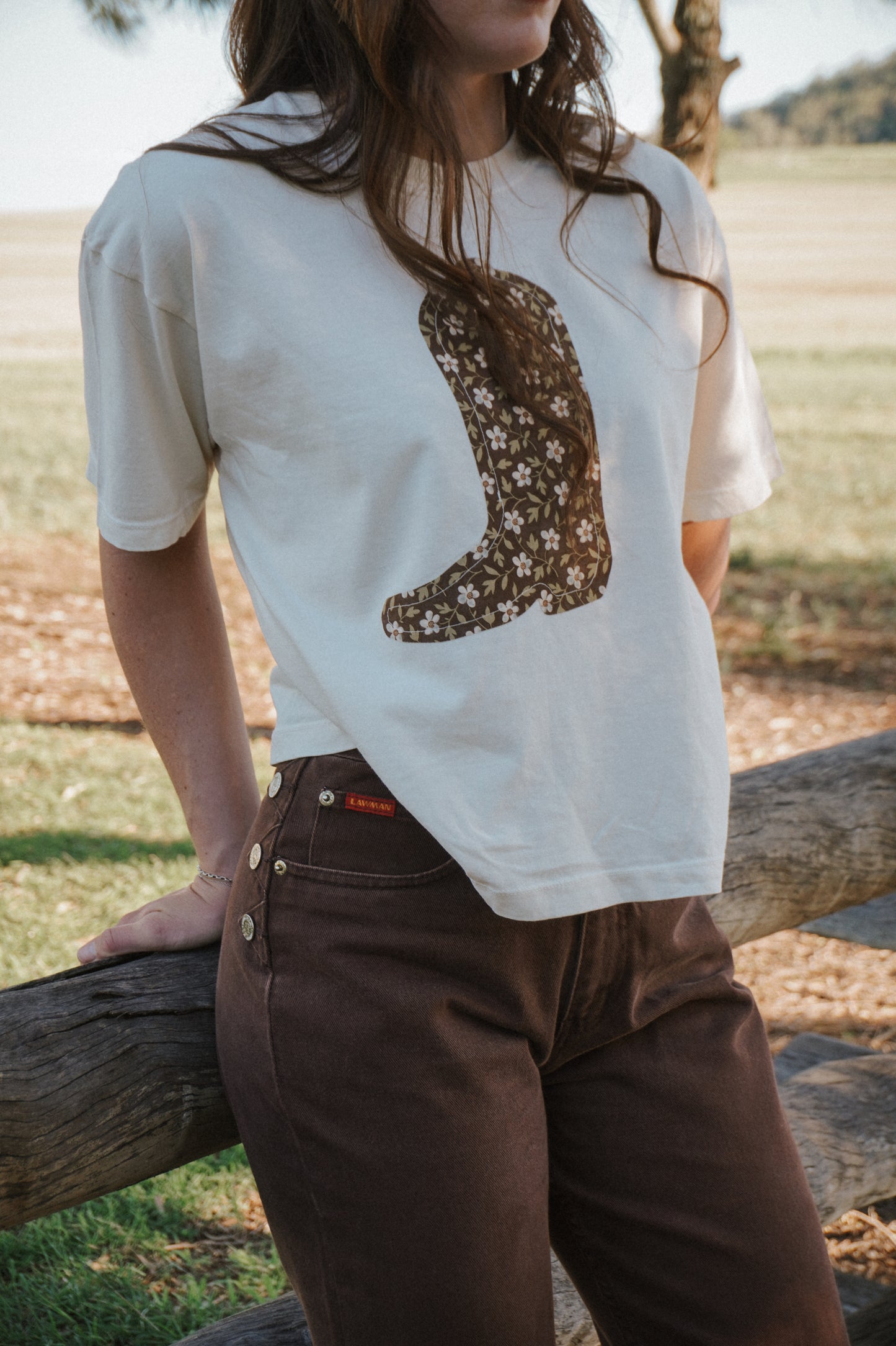 Beige Boot Patchwork Tee - L