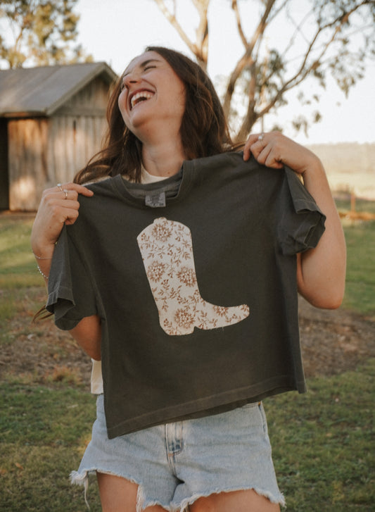 Charcoal Boot Patchwork Tee - S