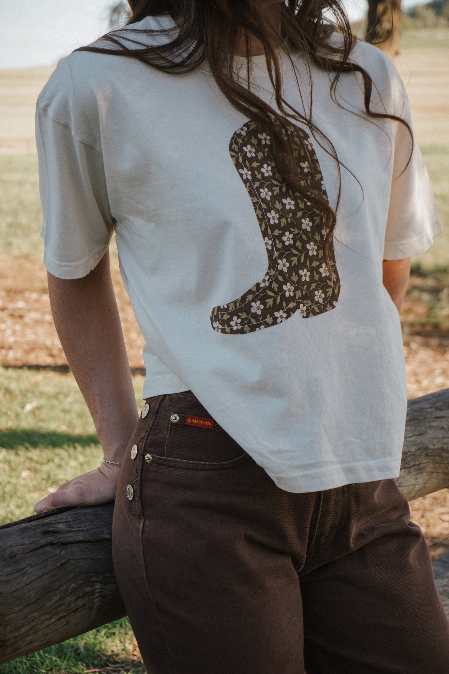 Beige Boot Patchwork Tee - L