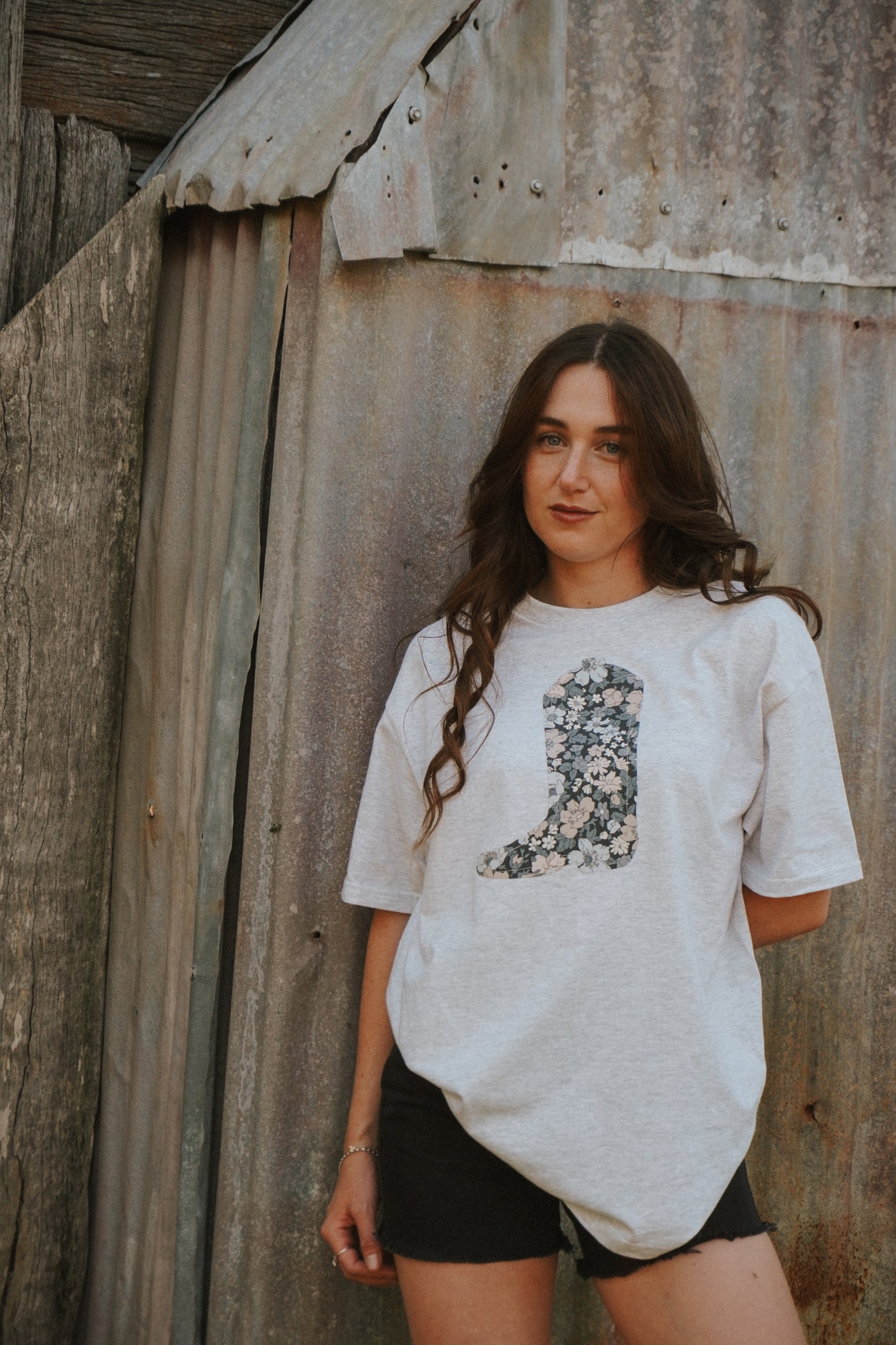 Grey Boot Patchwork Tee - L