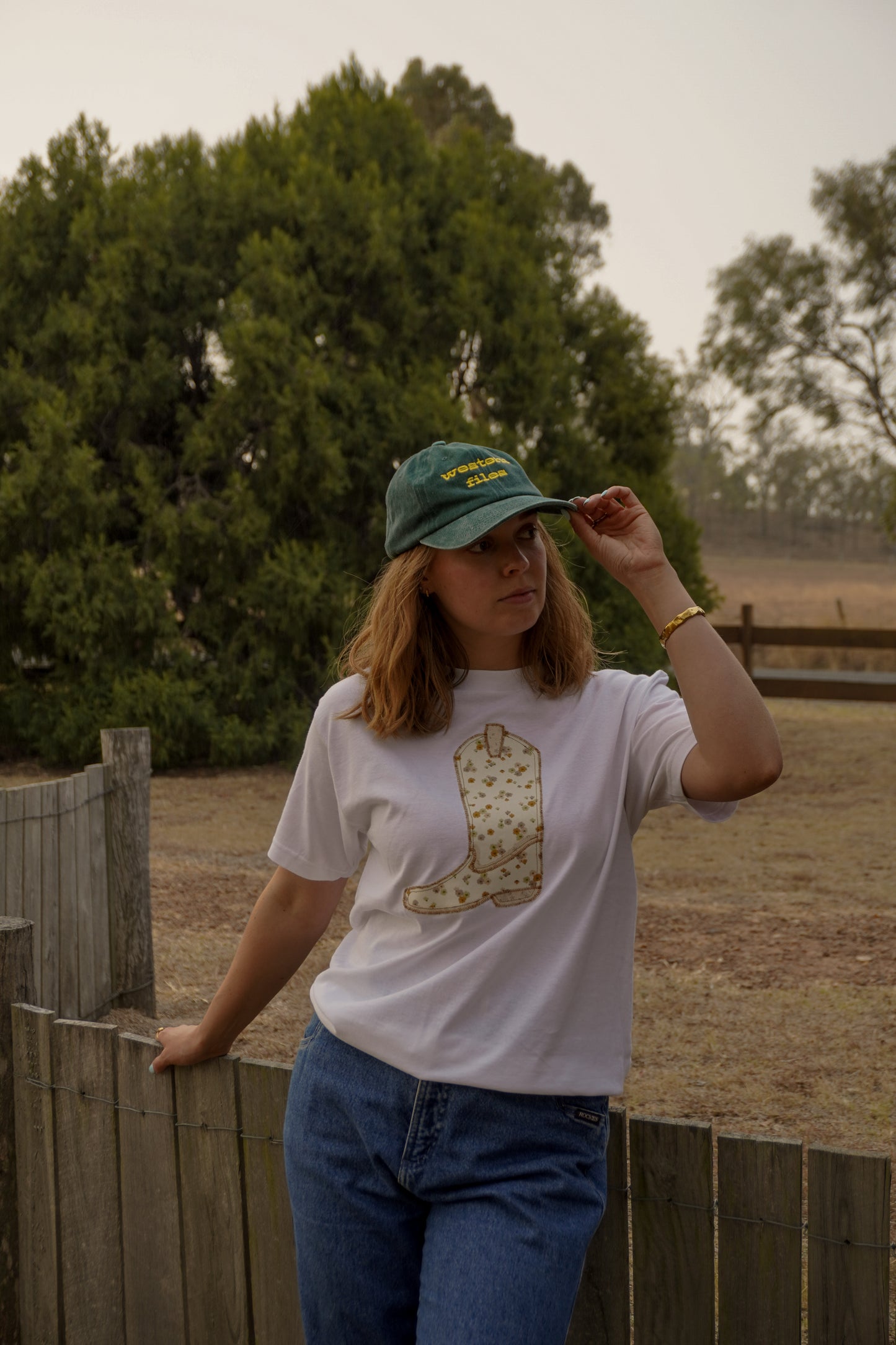 White Boot Patchwork Tee - M