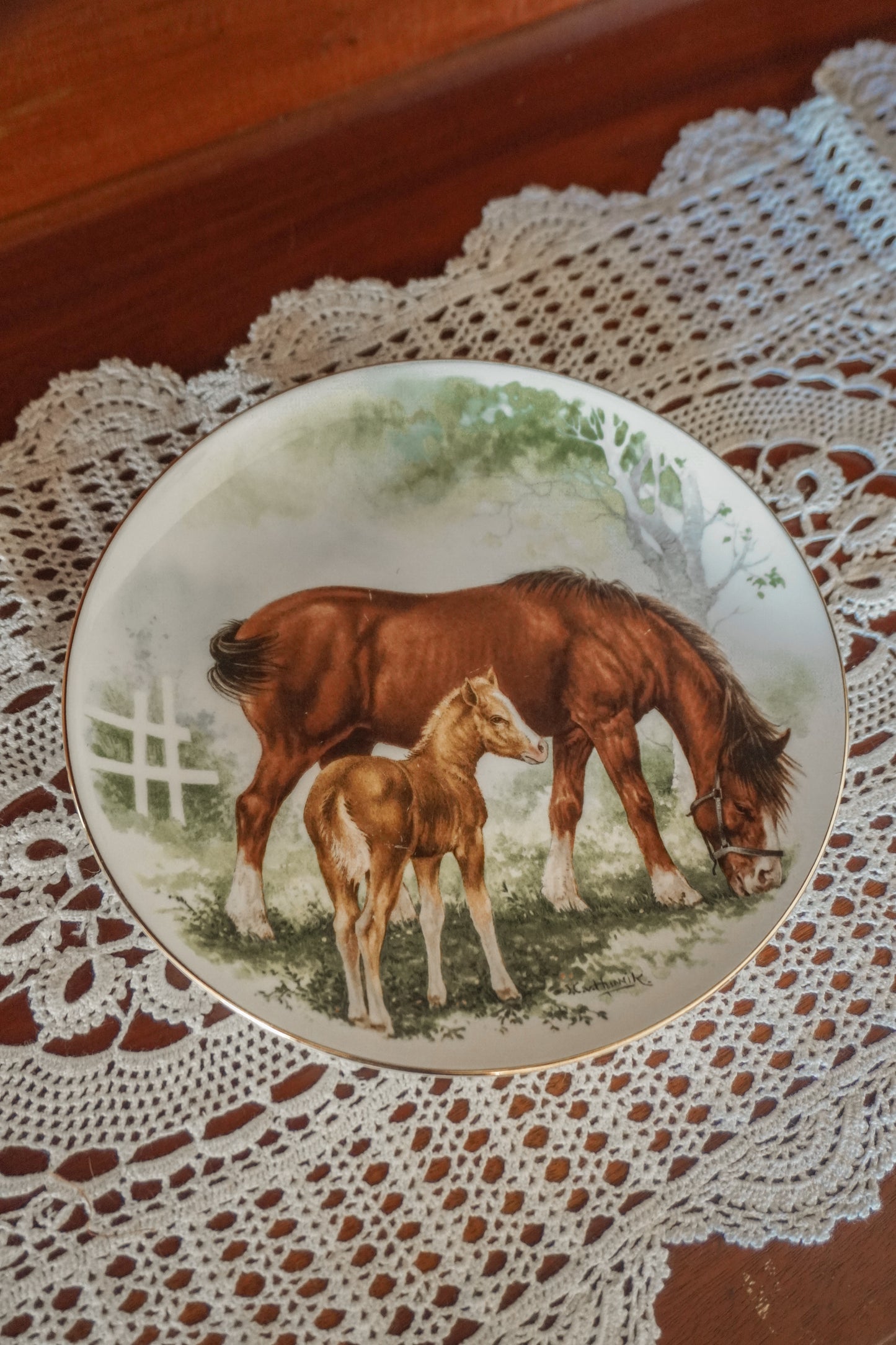 Mare and Foal Vintage Display Plate
