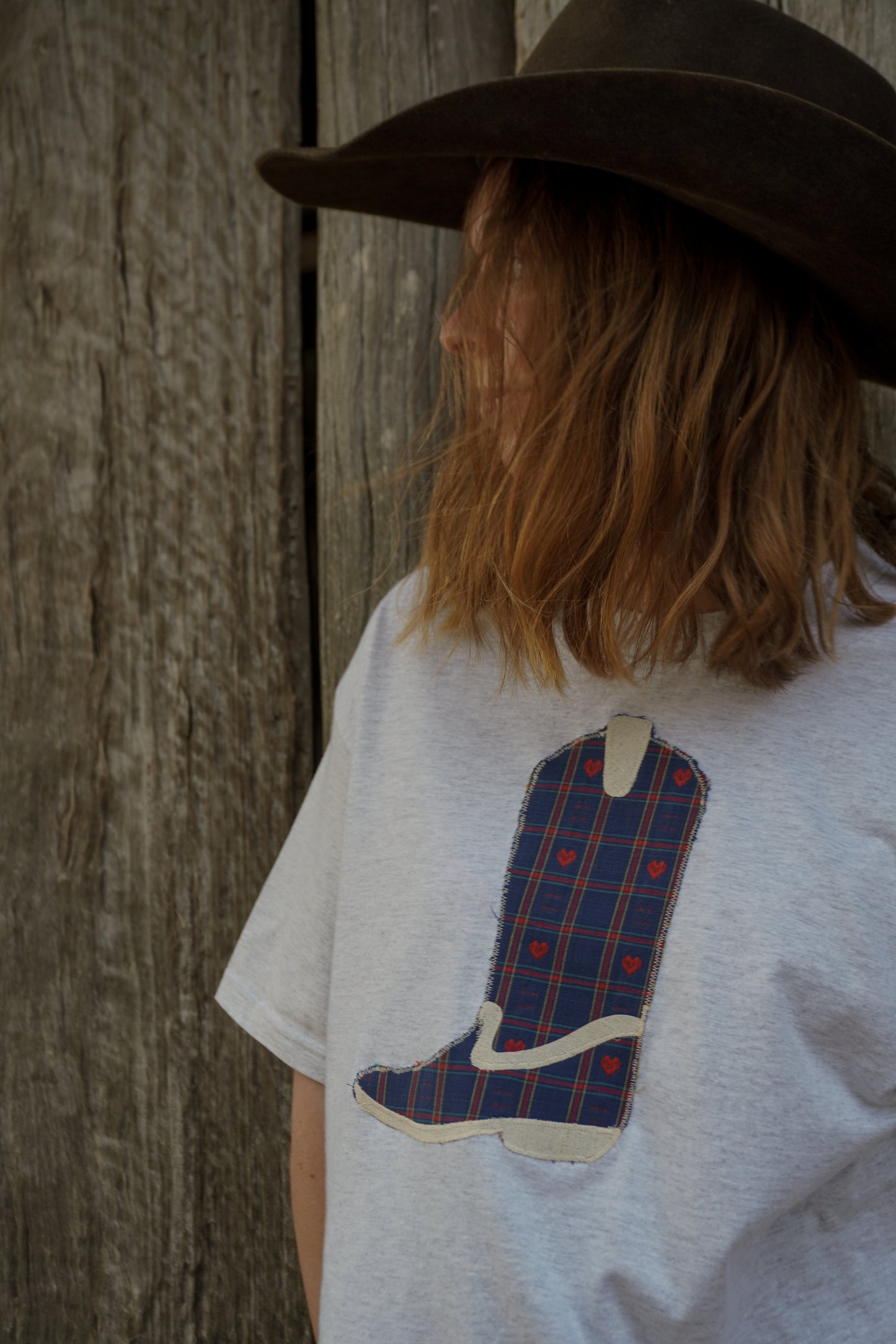 Red Boot Patchwork Tee - L