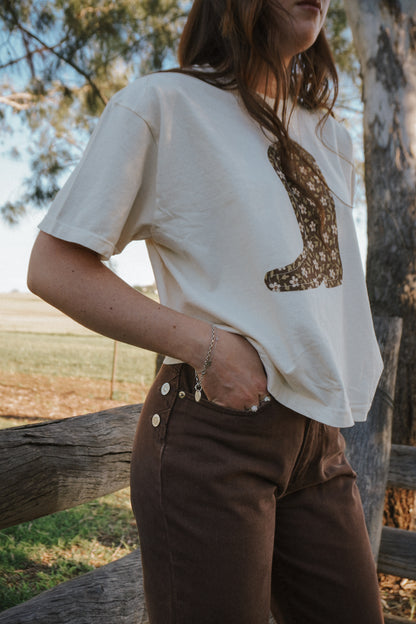 Beige Boot Patchwork Tee - L